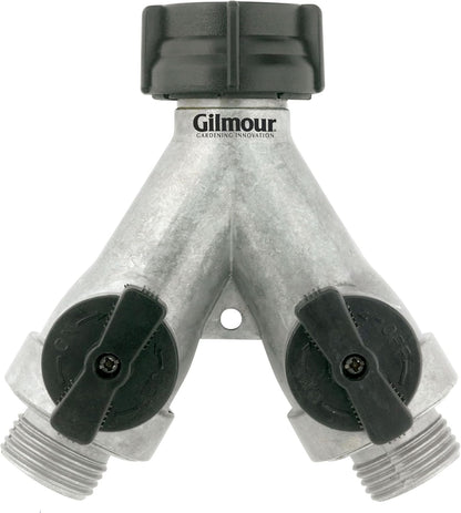 Heavy Duty 2 Way Garden Hose Splitter, Dual Water Hose Splitter with Shut Off Valve, Metal Water Manifold