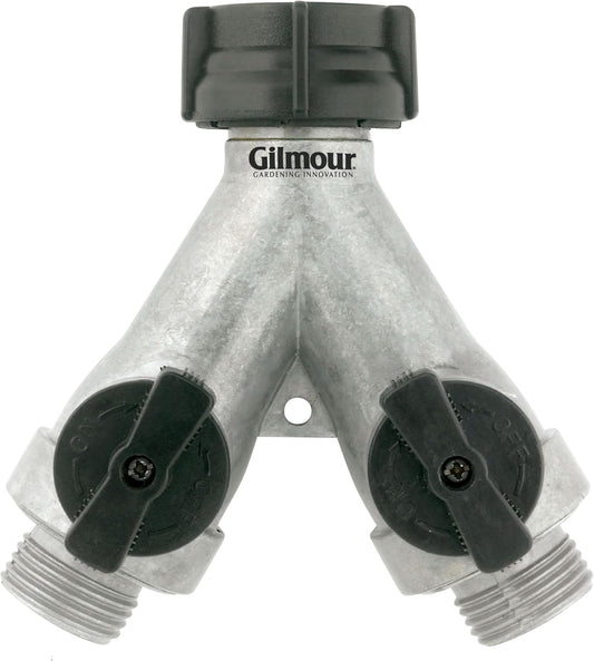 Heavy Duty 2 Way Garden Hose Splitter, Dual Water Hose Splitter with Shut Off Valve, Metal Water Manifold