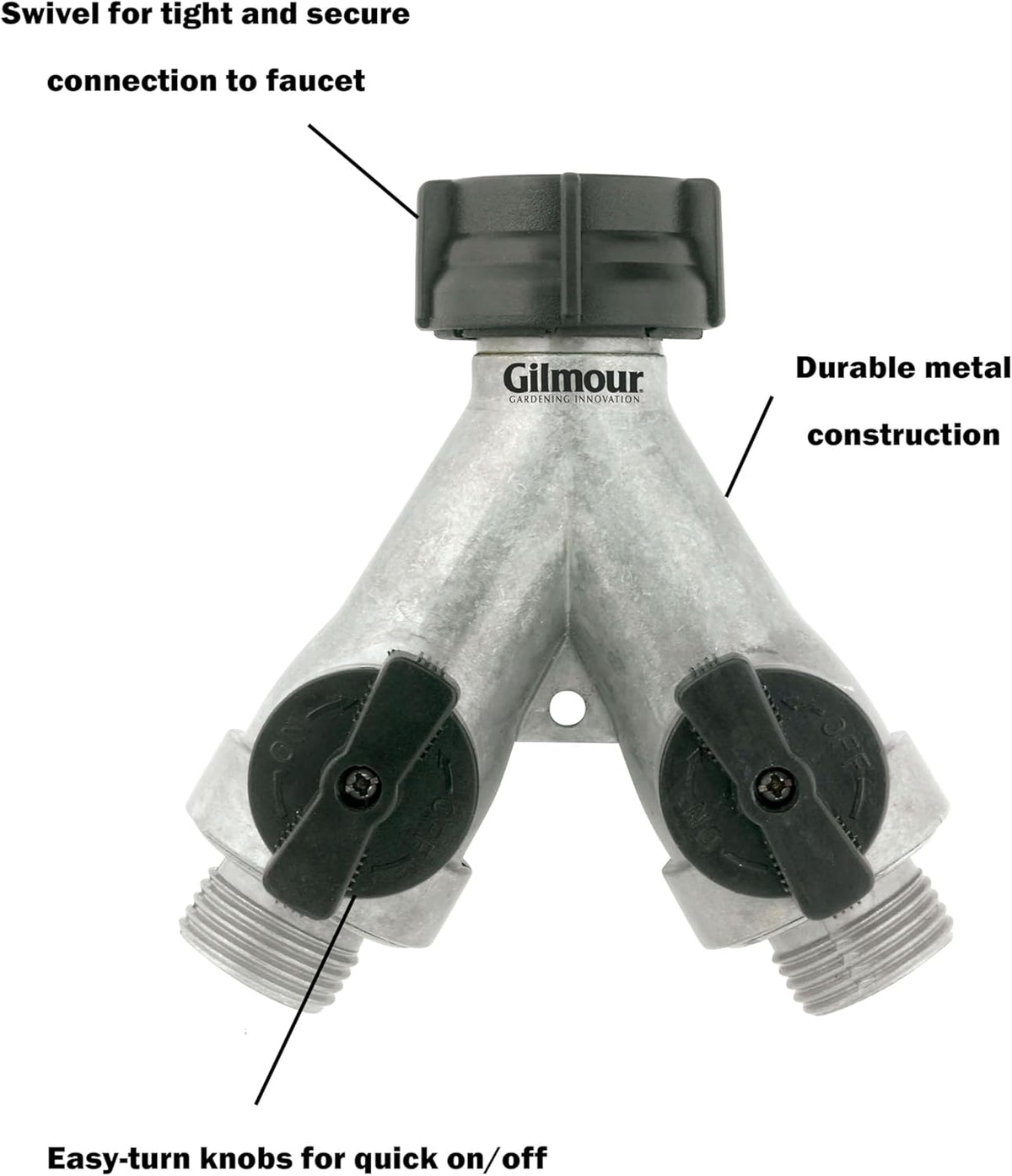Heavy Duty 2 Way Garden Hose Splitter, Dual Water Hose Splitter with Shut Off Valve, Metal Water Manifold