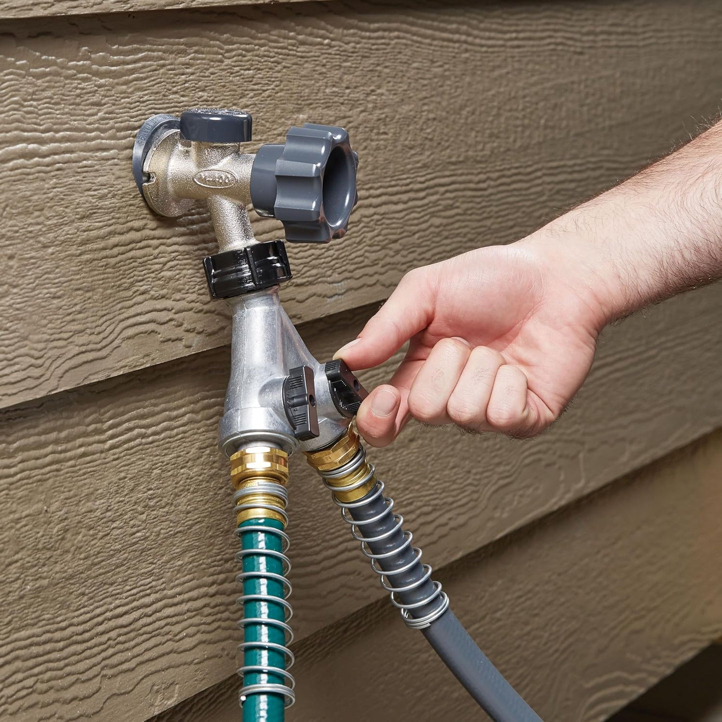 Heavy Duty 2 Way Garden Hose Splitter, Dual Water Hose Splitter with Shut Off Valve, Metal Water Manifold
