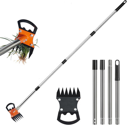 Weed Puller Tool with Long Handle, 59" Manual Weeder Remover Tool, 2 in 1 Hand Weed Rake and Garden Hoe for Gardening, Lawns, Yards