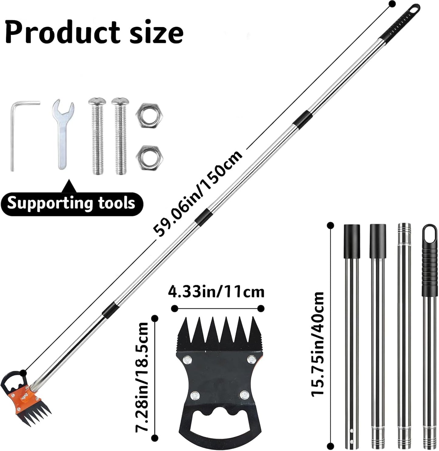Weed Puller Tool with Long Handle, 59" Manual Weeder Remover Tool, 2 in 1 Hand Weed Rake and Garden Hoe for Gardening, Lawns, Yards