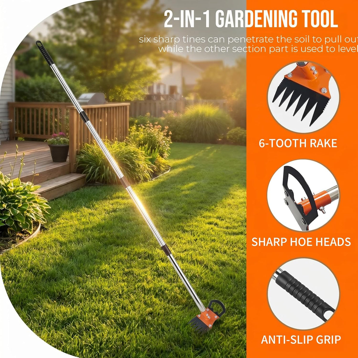 Weed Puller Tool with Long Handle, 59" Manual Weeder Remover Tool, 2 in 1 Hand Weed Rake and Garden Hoe for Gardening, Lawns, Yards