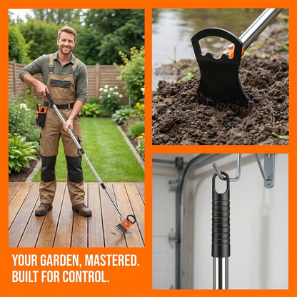 Weed Puller Tool with Long Handle, 59" Manual Weeder Remover Tool, 2 in 1 Hand Weed Rake and Garden Hoe for Gardening, Lawns, Yards