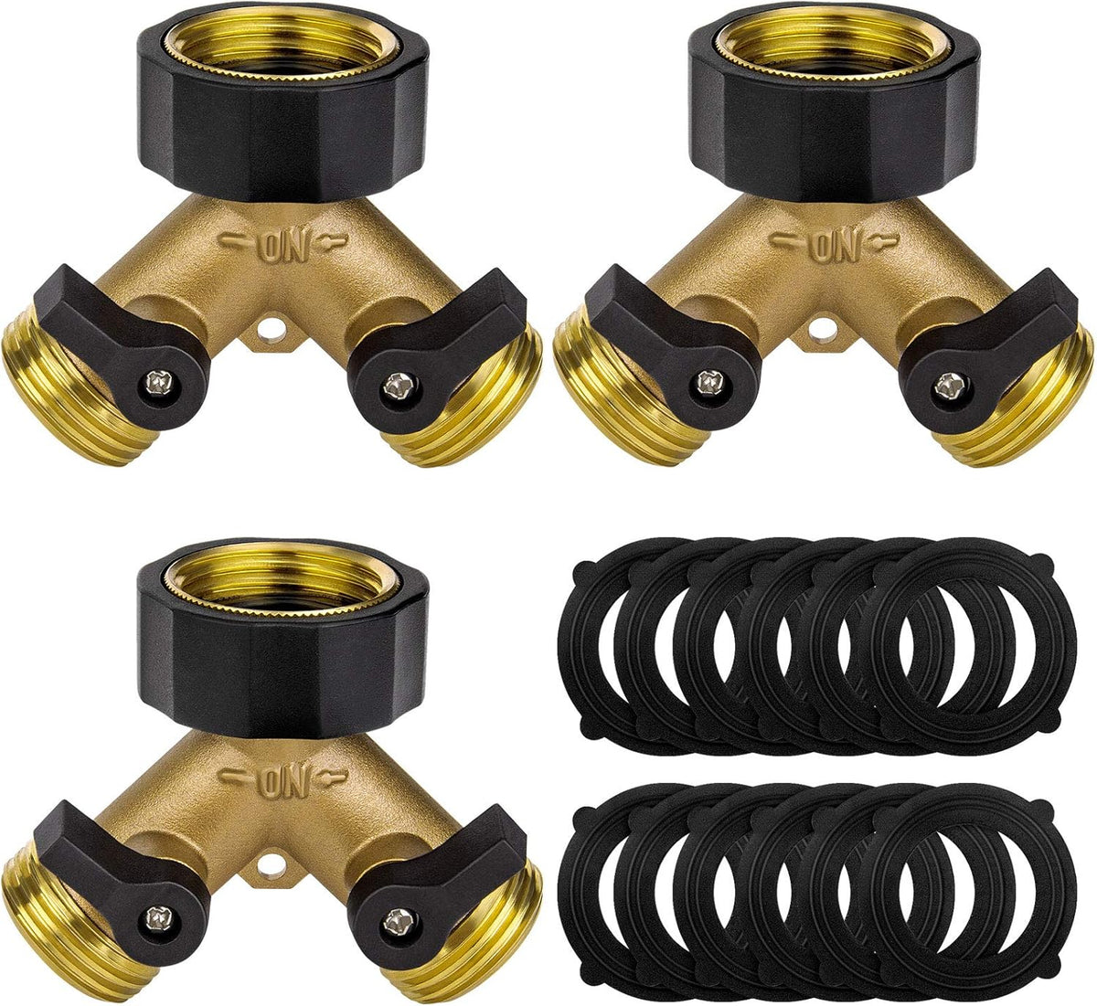 3 Pack Hose Splitter, 2 Way Brass Garden Hose Y Valve Connector Adapter