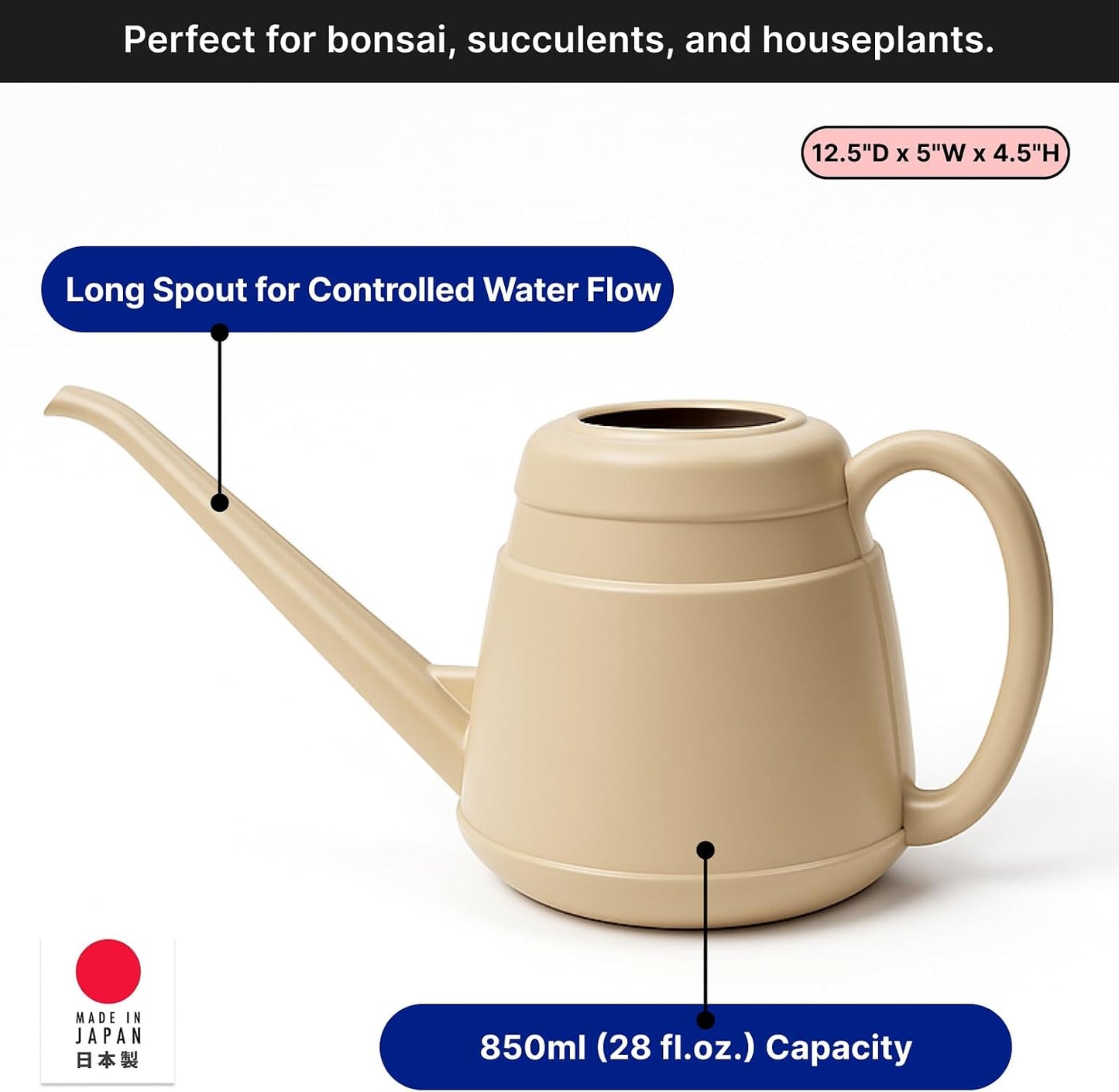 1942, Japanese Long Spout Watering Can for Bonsai Succulents Cactus Rosettes Succulents Indoor Outdoor Plants Control Water Flow Made in Japan, 850ml