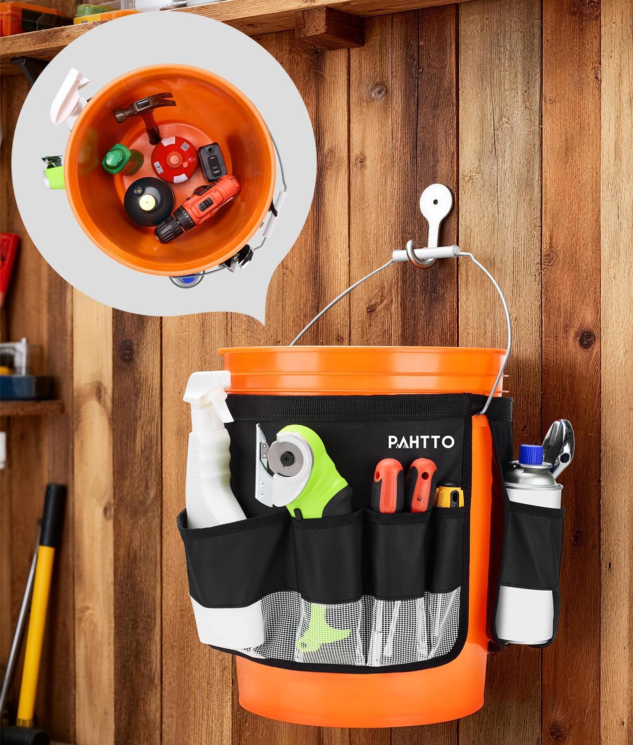 Bucket Tool Organizer, 5 Gallon Garden Bucket Tool Bag with Mesh Pocket