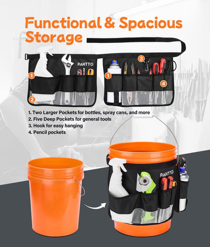 Bucket Tool Organizer, 5 Gallon Garden Bucket Tool Bag with Mesh Pocket