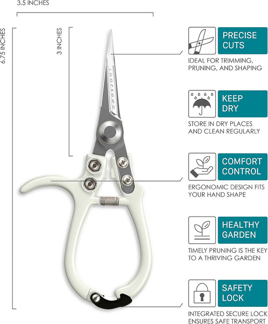 Precision Plant Pruning Shears - Straight Blade, White
