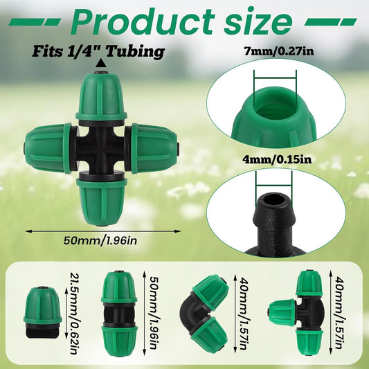 70 Pcs 1/4 Inch Drip Irrigation Fittings Kit,Green