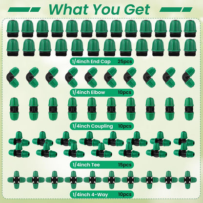70 Pcs 1/4 Inch Drip Irrigation Fittings Kit,Green