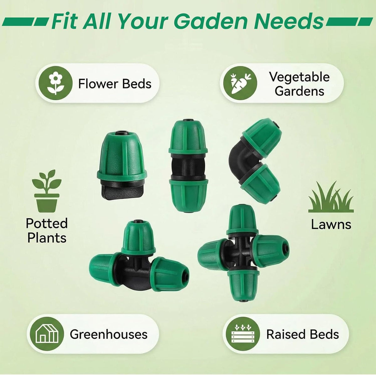 70 Pcs 1/4 Inch Drip Irrigation Fittings Kit,Green