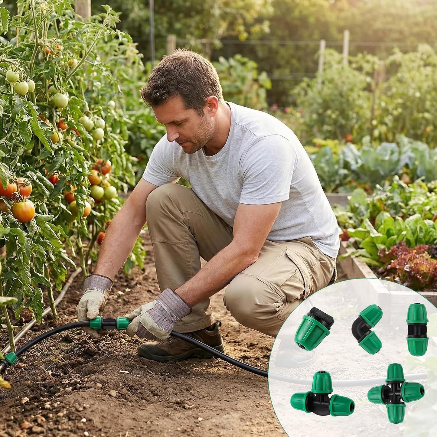 70 Pcs 1/4 Inch Drip Irrigation Fittings Kit,Green