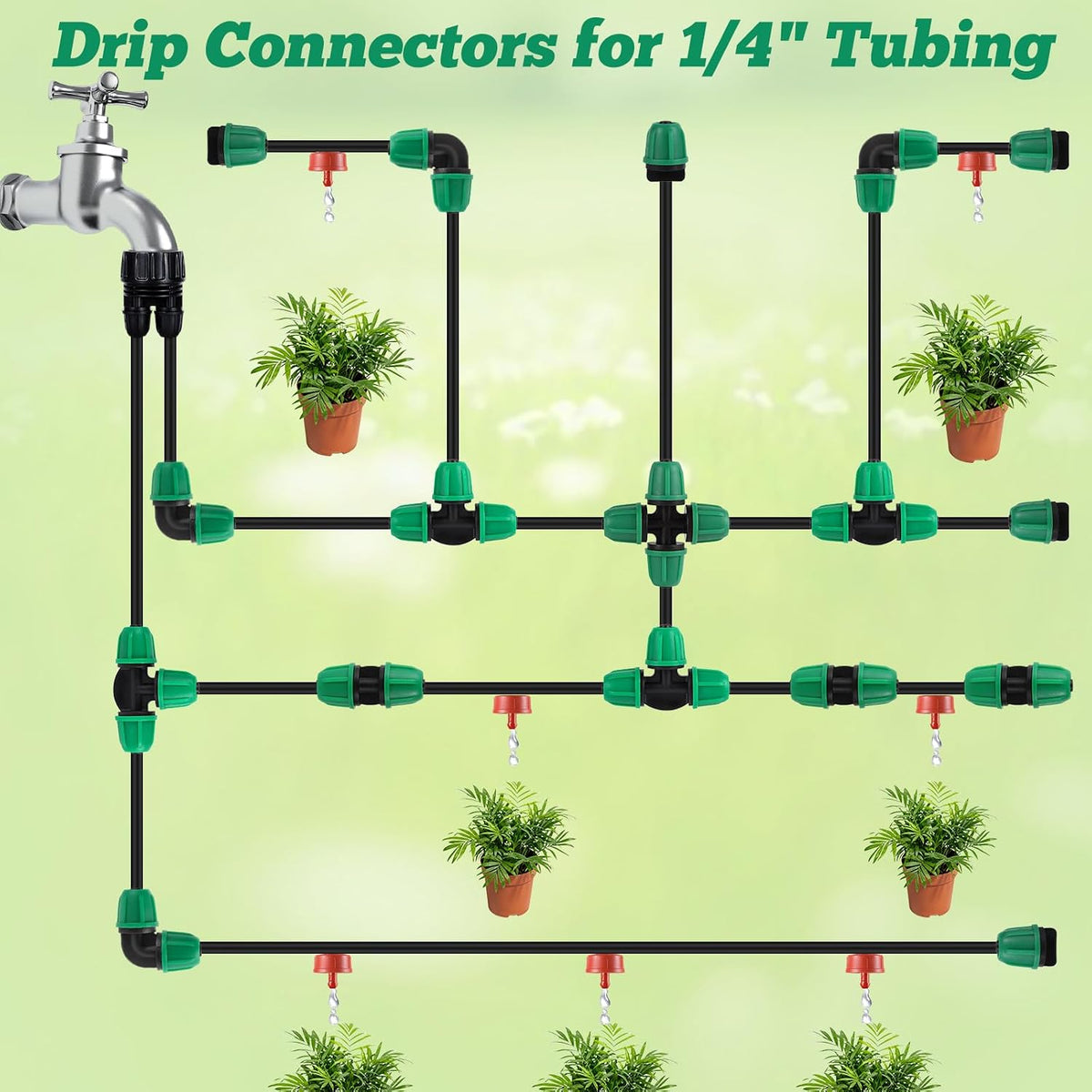 70 Pcs 1/4 Inch Drip Irrigation Fittings Kit,Green