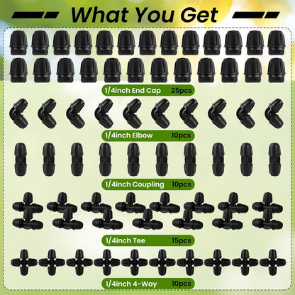 70 Pcs 1/4 Inch Drip Irrigation Fittings Kit,Green