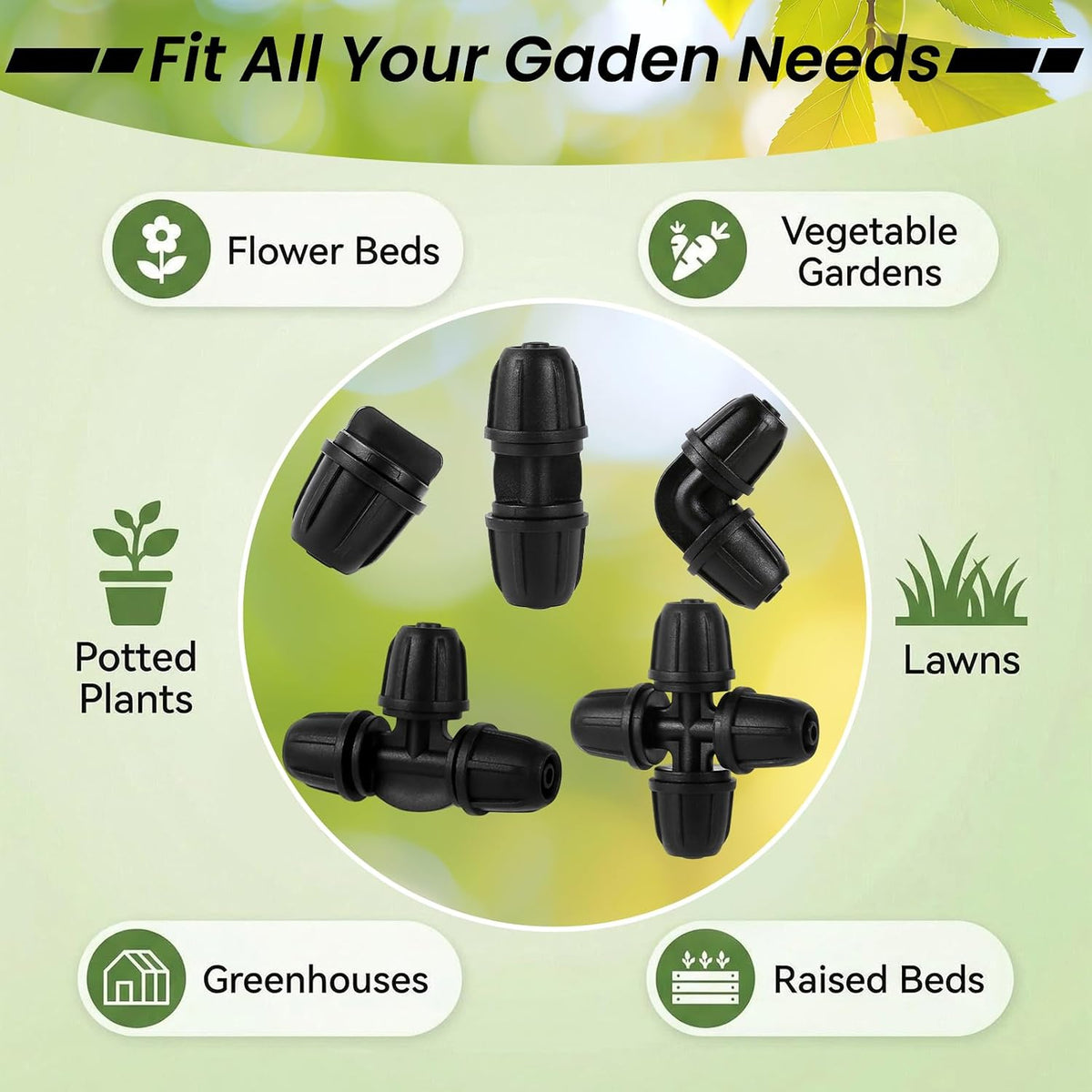 70 Pcs 1/4 Inch Drip Irrigation Fittings Kit,Green