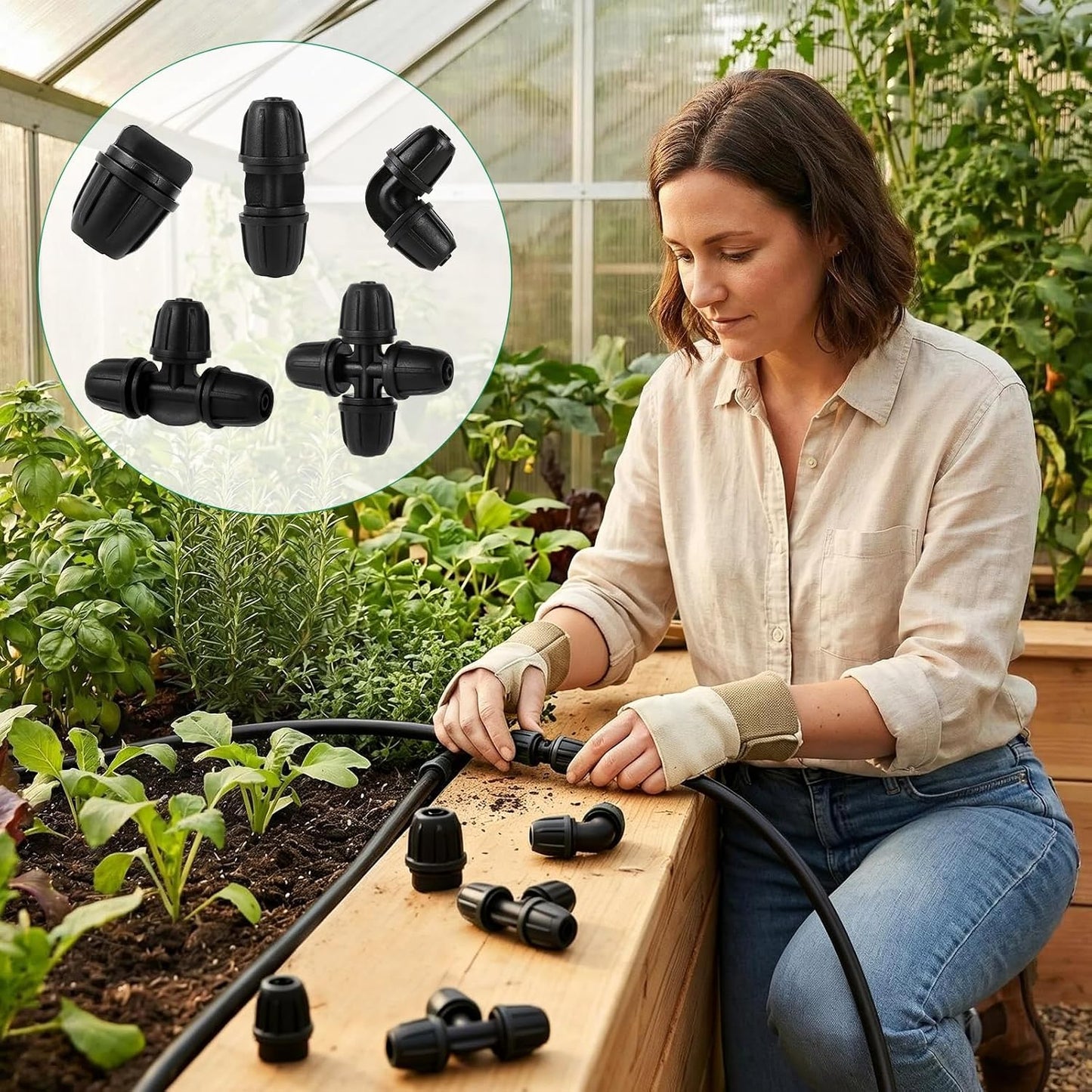 70 Pcs 1/4 Inch Drip Irrigation Fittings Kit,Green