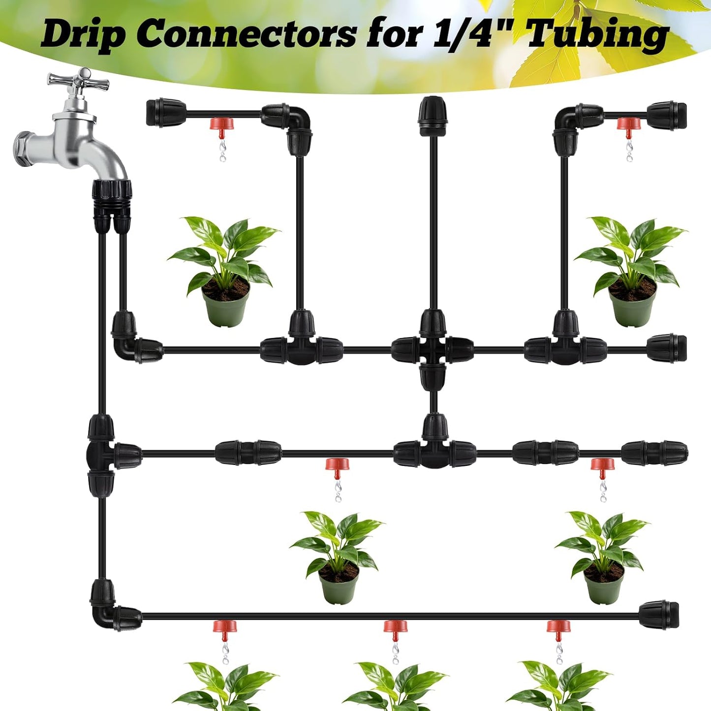 70 Pcs 1/4 Inch Drip Irrigation Fittings Kit,Green