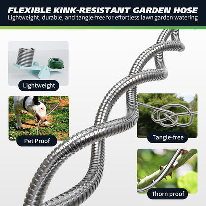 Short Metal Garden Hose 1ft Connector, Flexible Stainless Steel for Reel