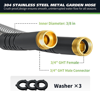 Short Metal Garden Hose 1ft Connector, Flexible Stainless Steel for Reel