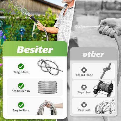 Short Metal Garden Hose 1ft Connector, Flexible Stainless Steel for Reel