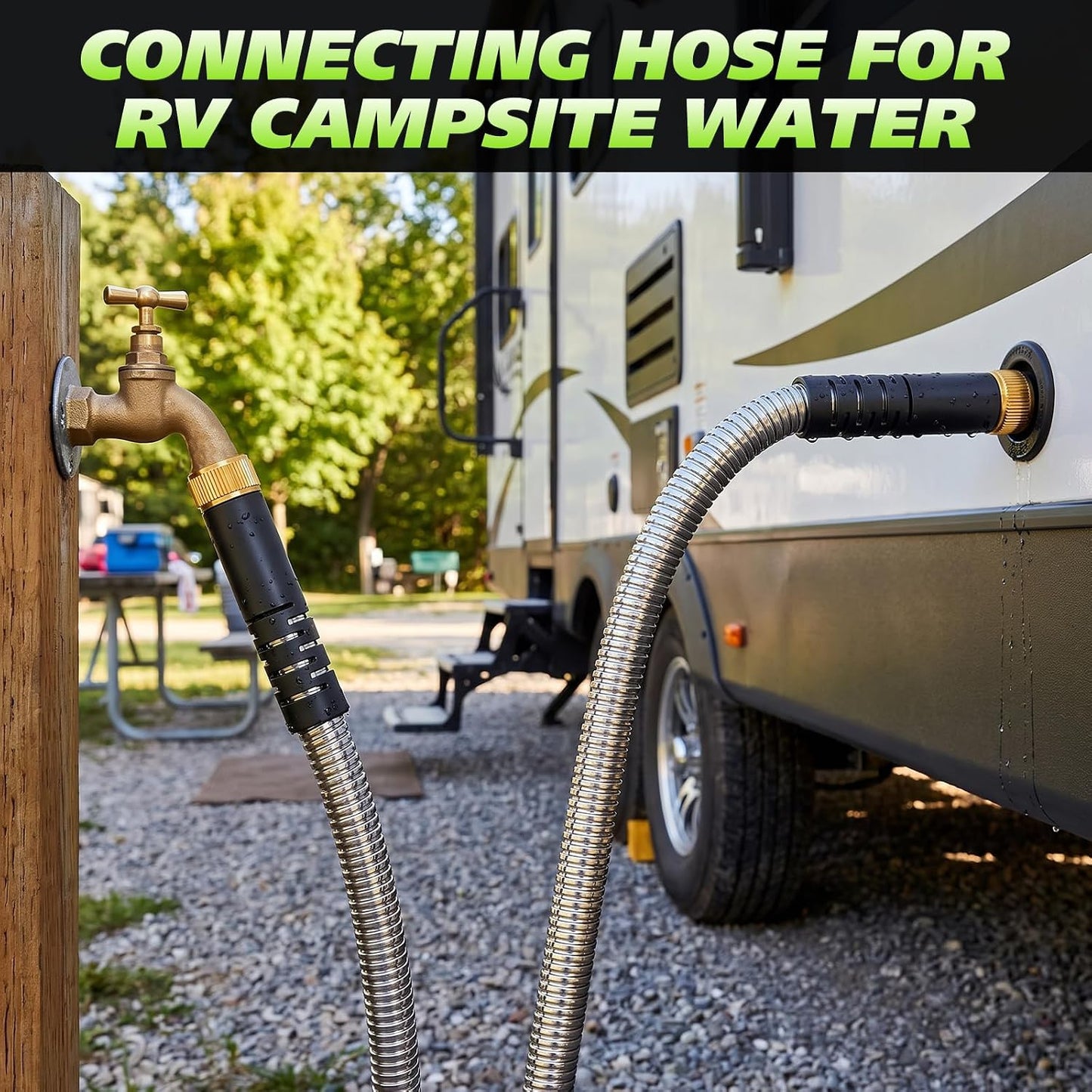 Short Metal Garden Hose 1ft Connector, Flexible Stainless Steel for Reel