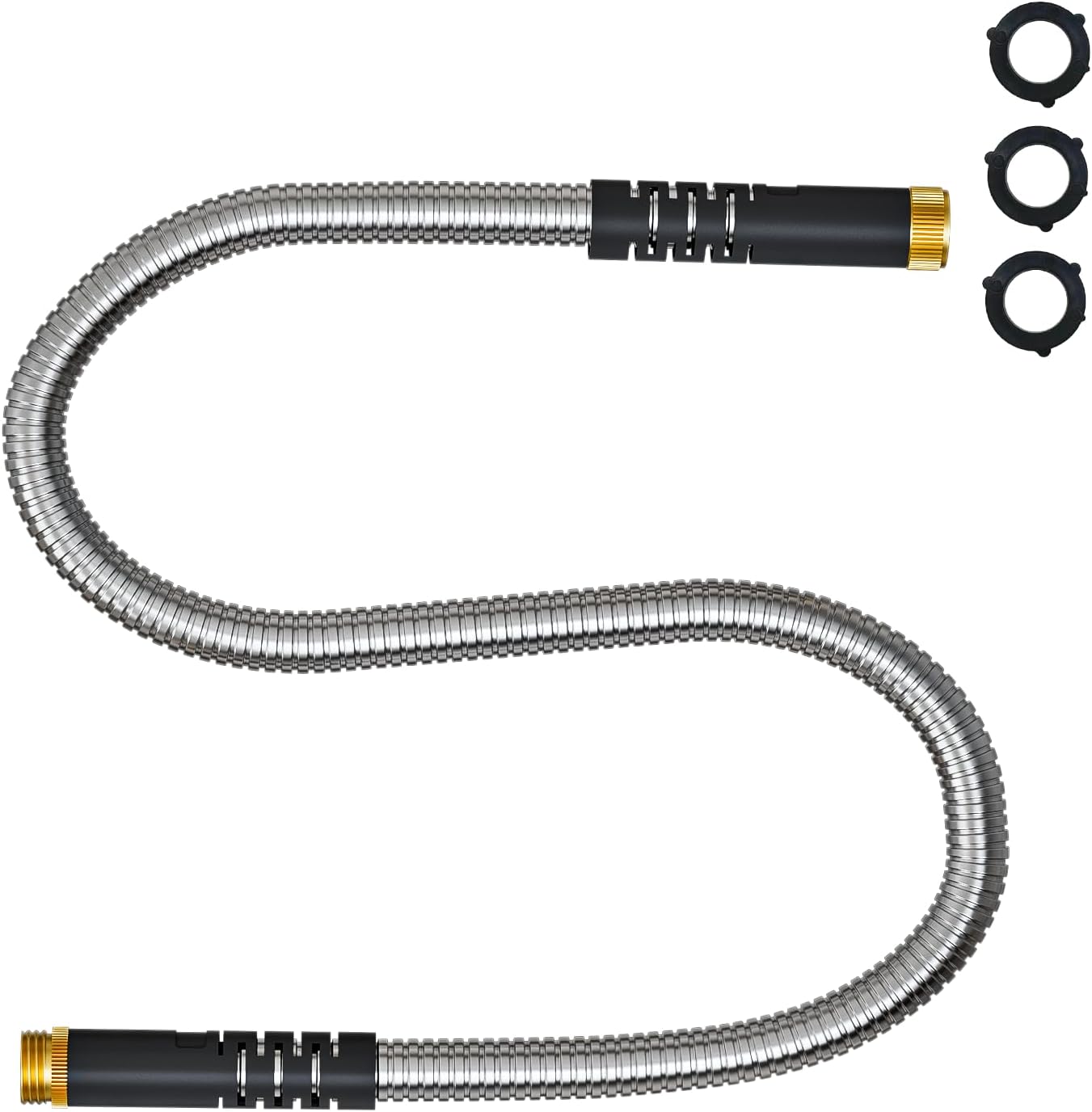 Short Metal Garden Hose 1ft Connector, Flexible Stainless Steel for Reel