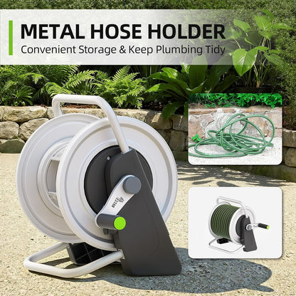 Metal Hose Reel Cart,Hose Holder Up to 50-80 Feet of 5/8" Hose,Wall Mounted Water Hose Reel,Portable Hose Reels for Outside Car Washing, Watering