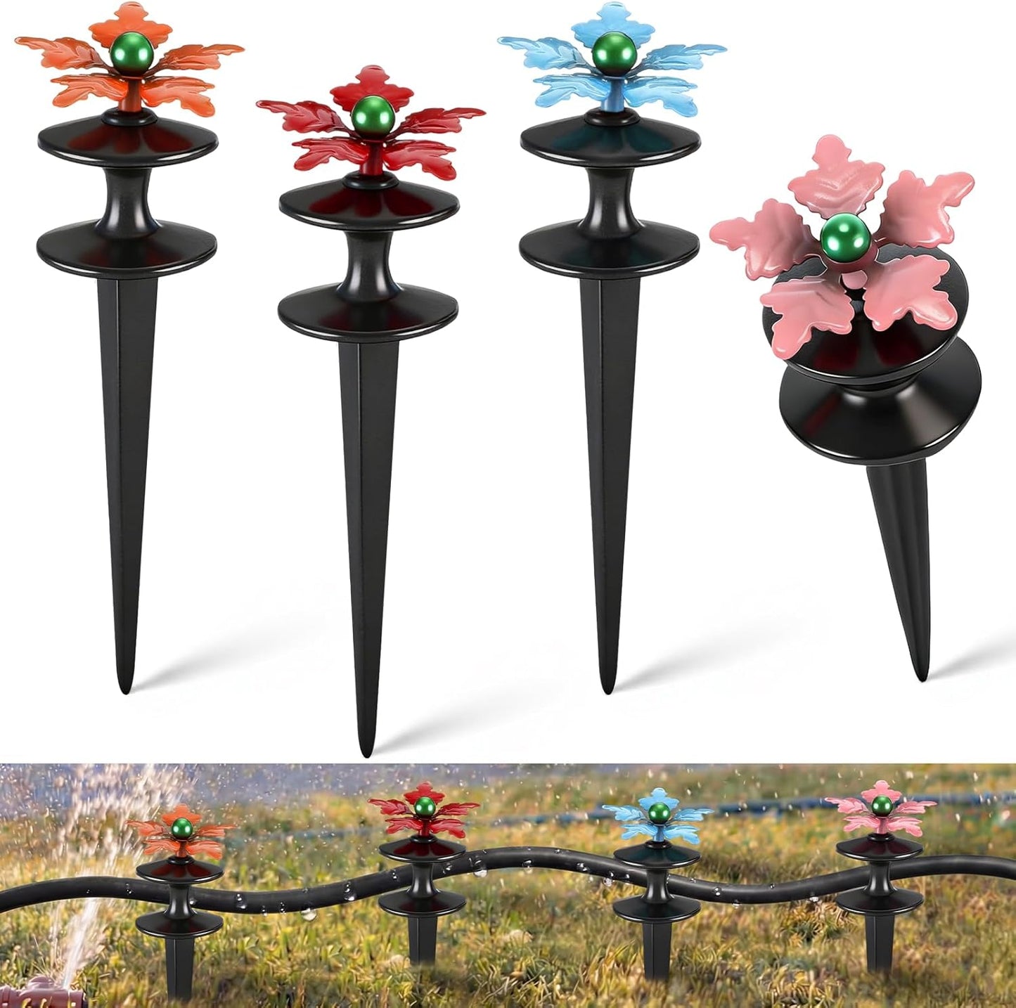 4 Packs Hose Guide Spike Decorative Flower Cast Iron 11-inch Metal Heavy Duty Garden Hose Guide Stakes Heavy Duty Black Antique Tools for Garden Lawn Yard Farm Outside Plants Protection