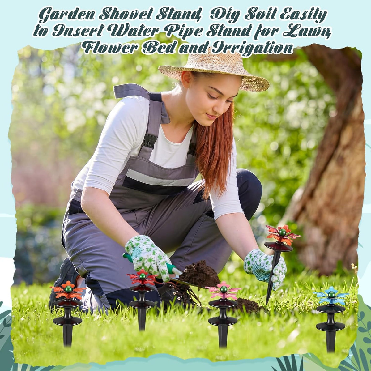 4 Packs Hose Guide Spike Decorative Flower Cast Iron 11-inch Metal Heavy Duty Garden Hose Guide Stakes Heavy Duty Black Antique Tools for Garden Lawn Yard Farm Outside Plants Protection