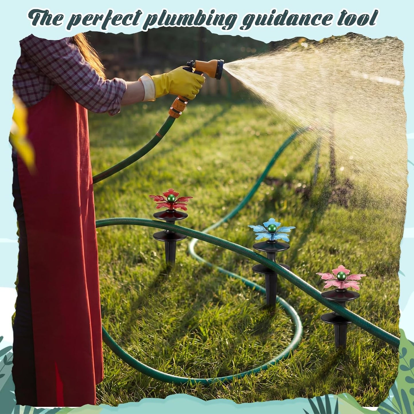 4 Packs Hose Guide Spike Decorative Flower Cast Iron 11-inch Metal Heavy Duty Garden Hose Guide Stakes Heavy Duty Black Antique Tools for Garden Lawn Yard Farm Outside Plants Protection