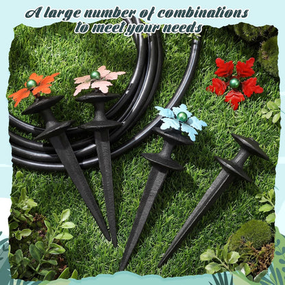 4 Packs Hose Guide Spike Decorative Flower Cast Iron 11-inch Metal Heavy Duty Garden Hose Guide Stakes Heavy Duty Black Antique Tools for Garden Lawn Yard Farm Outside Plants Protection