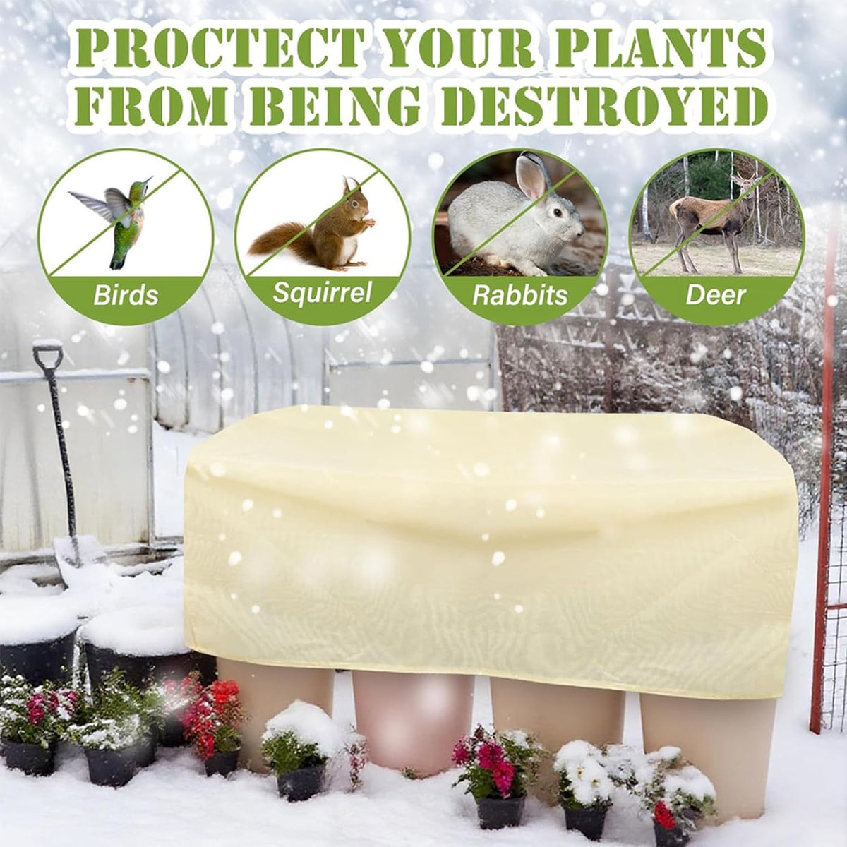Plant Frost Cover, Rectangular Planter Plant Winter Frost Blanket with Drawstring, Garden Netting for Garden Protection, Raised Beds in Winter Damaged Bark 2 Pcs(59 * 15.7 * 17.7 INCH)