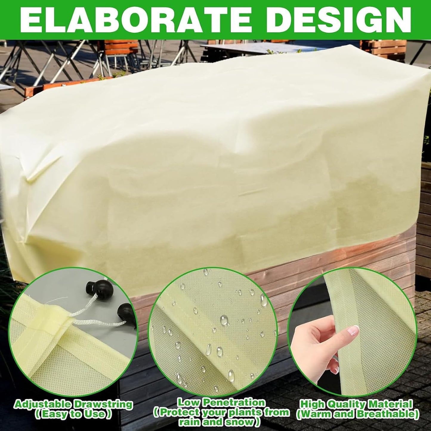 Plant Frost Cover, Rectangular Planter Plant Winter Frost Blanket with Drawstring, Garden Netting for Garden Protection, Raised Beds in Winter Damaged Bark 2 Pcs(59 * 15.7 * 17.7 INCH)
