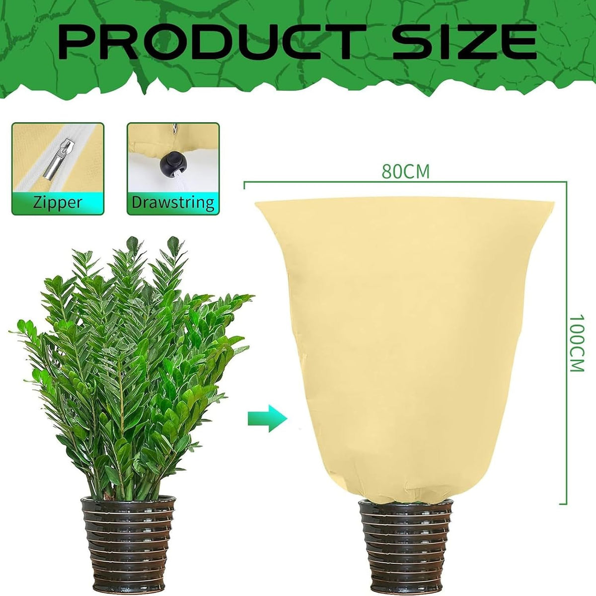 Plant Frost Cover, Rectangular Planter Plant Winter Frost Blanket with Drawstring, Garden Netting for Garden Protection, Raised Beds in Winter Damaged Bark 2 Pcs(59 * 15.7 * 17.7 INCH)