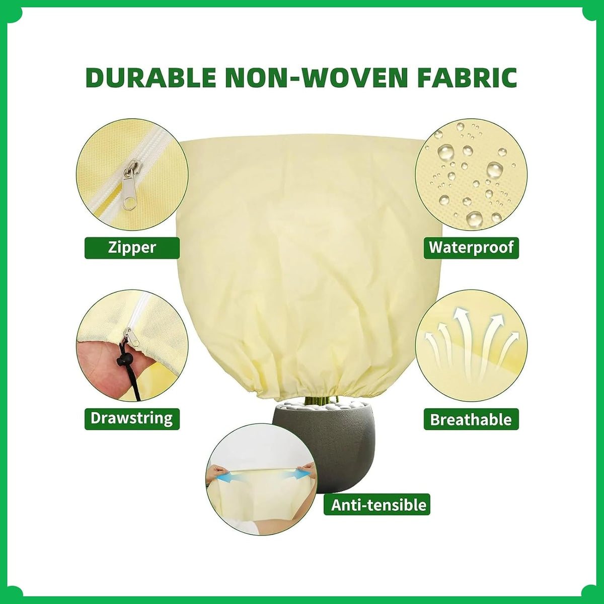 Plant Frost Cover, Rectangular Planter Plant Winter Frost Blanket with Drawstring, Garden Netting for Garden Protection, Raised Beds in Winter Damaged Bark 2 Pcs(59 * 15.7 * 17.7 INCH)