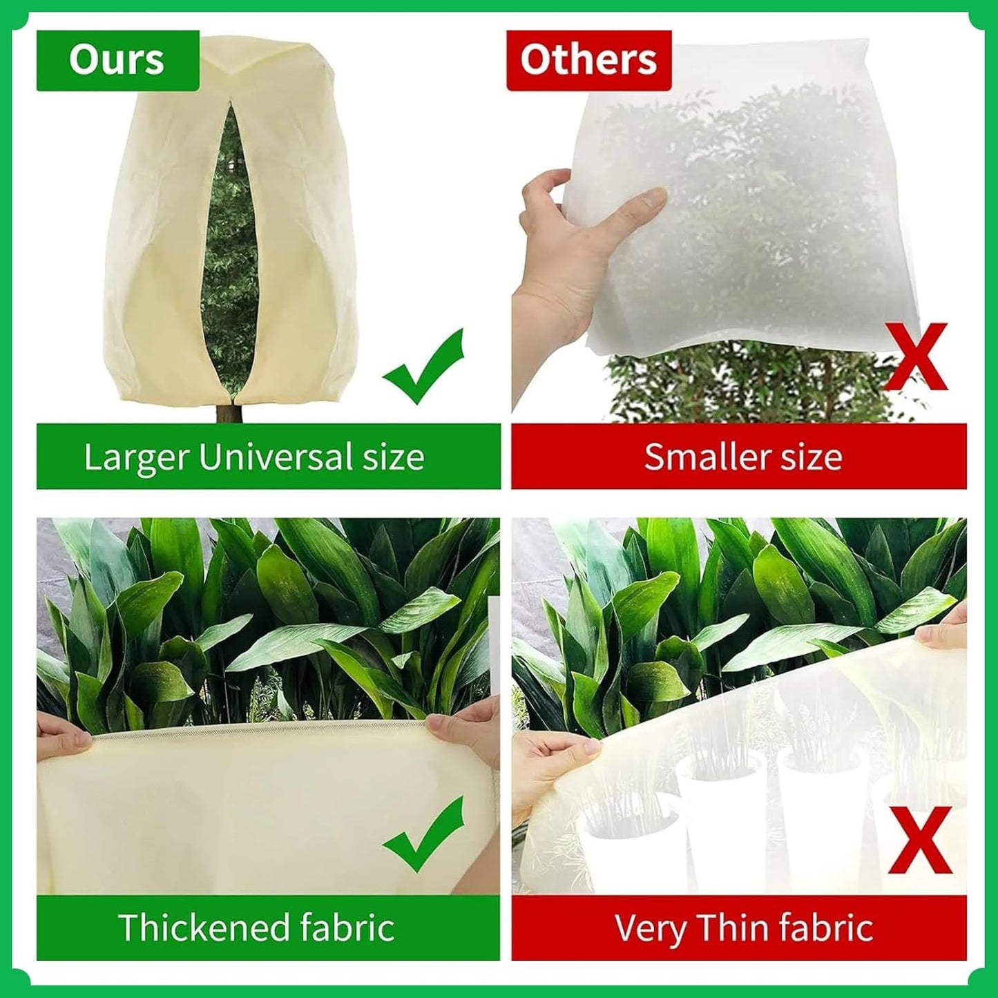 Plant Frost Cover, Rectangular Planter Plant Winter Frost Blanket with Drawstring, Garden Netting for Garden Protection, Raised Beds in Winter Damaged Bark 2 Pcs(59 * 15.7 * 17.7 INCH)
