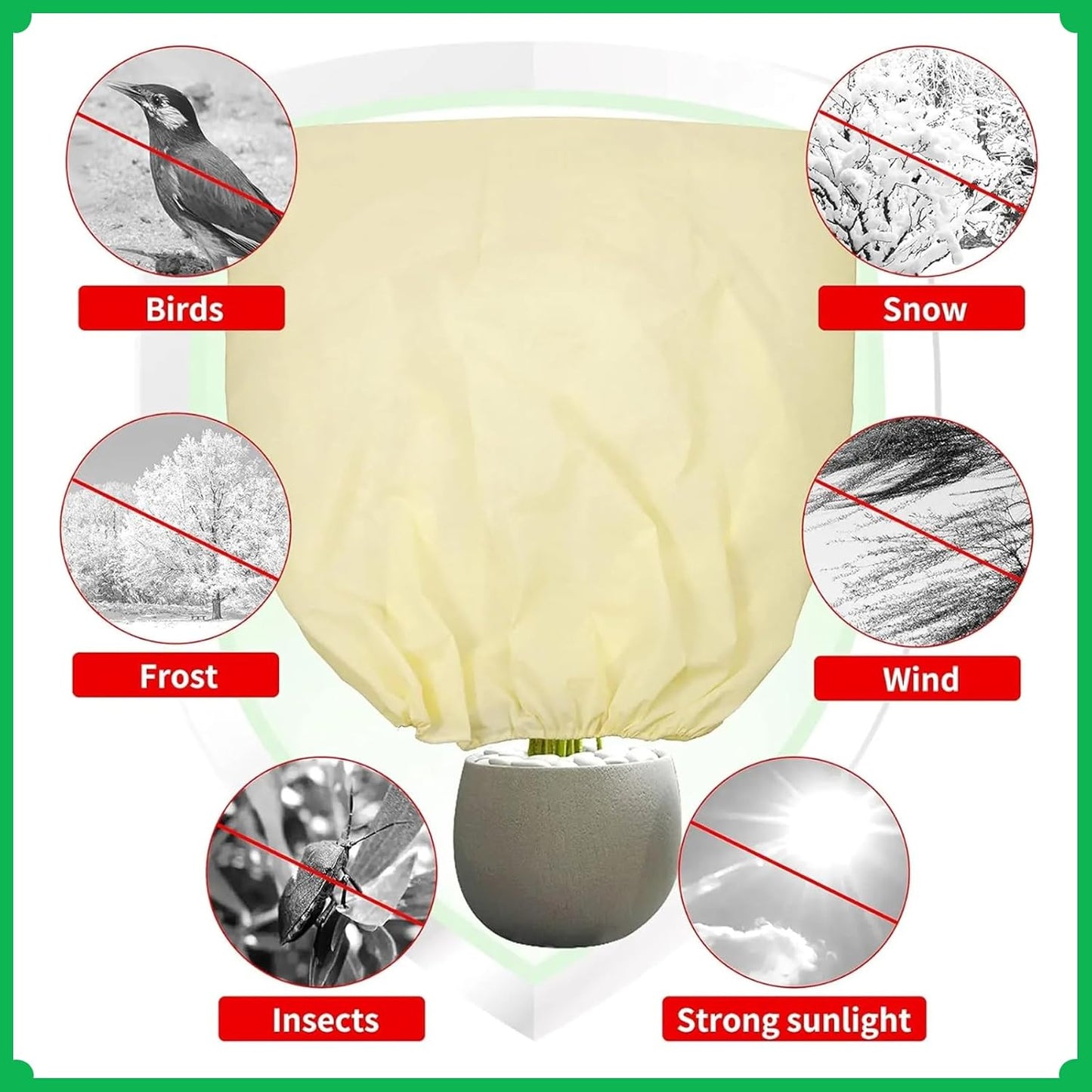 Plant Frost Cover, Rectangular Planter Plant Winter Frost Blanket with Drawstring, Garden Netting for Garden Protection, Raised Beds in Winter Damaged Bark 2 Pcs(59 * 15.7 * 17.7 INCH)