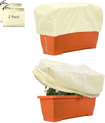 Plant Frost Cover, Rectangular Planter Plant Winter Frost Blanket with Drawstring, Garden Netting for Garden Protection, Raised Beds in Winter Damaged Bark 2 Pcs(59 * 15.7 * 17.7 INCH)