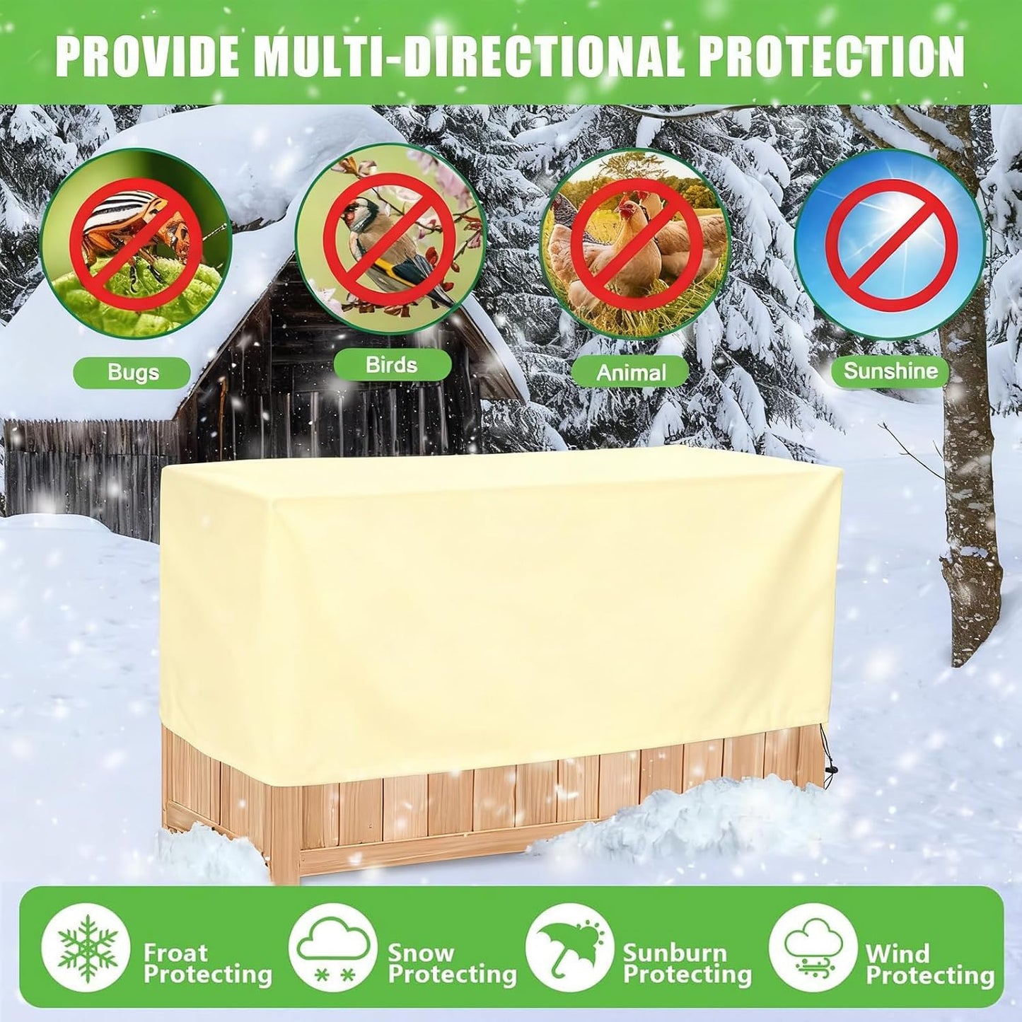 Plant Frost Cover, Rectangular Planter Plant Winter Frost Blanket with Drawstring, Garden Netting for Garden Protection, Raised Beds in Winter Damaged Bark 2 Pcs(59 * 15.7 * 17.7 INCH)