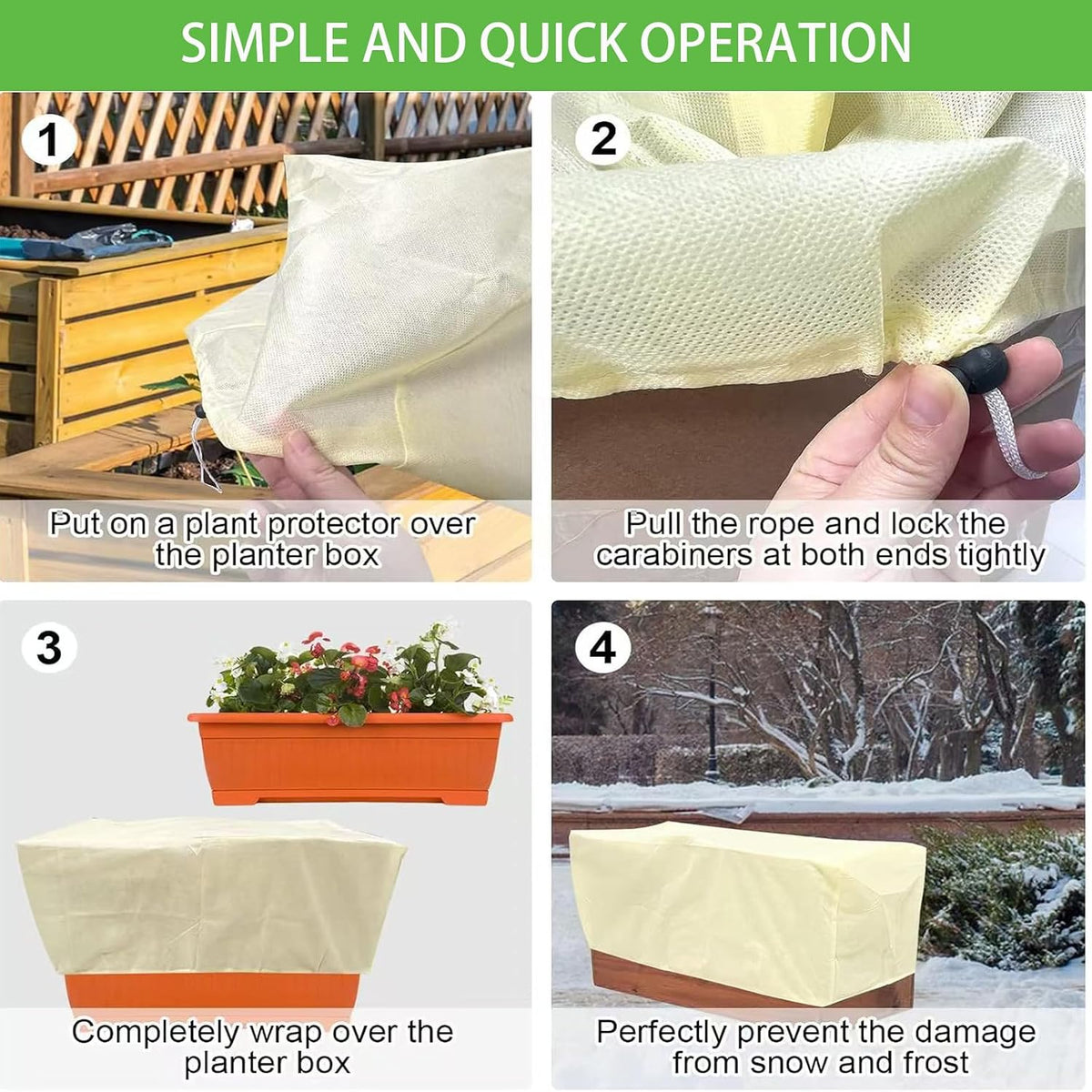 Plant Frost Cover, Rectangular Planter Plant Winter Frost Blanket with Drawstring, Garden Netting for Garden Protection, Raised Beds in Winter Damaged Bark 2 Pcs(59 * 15.7 * 17.7 INCH)