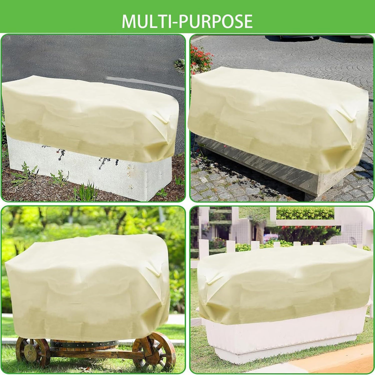 Plant Frost Cover, Rectangular Planter Plant Winter Frost Blanket with Drawstring, Garden Netting for Garden Protection, Raised Beds in Winter Damaged Bark 2 Pcs(59 * 15.7 * 17.7 INCH)