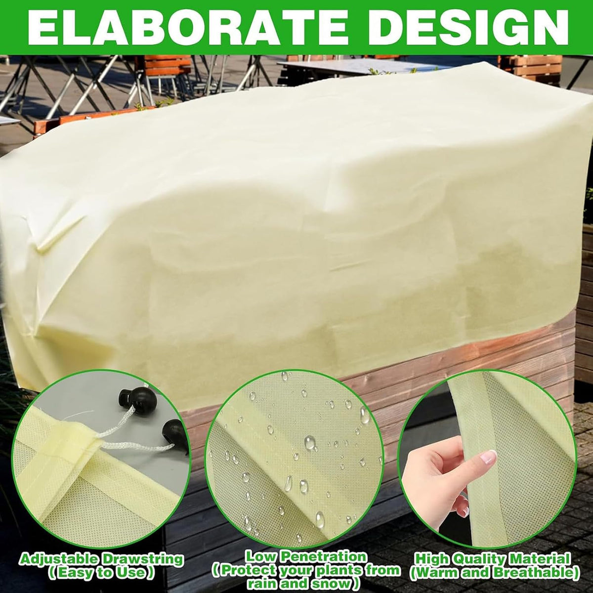 Plant Frost Cover, Rectangular Planter Plant Winter Frost Blanket with Drawstring, Garden Netting for Garden Protection, Raised Beds in Winter Damaged Bark 2 Pcs(59 * 15.7 * 17.7 INCH)