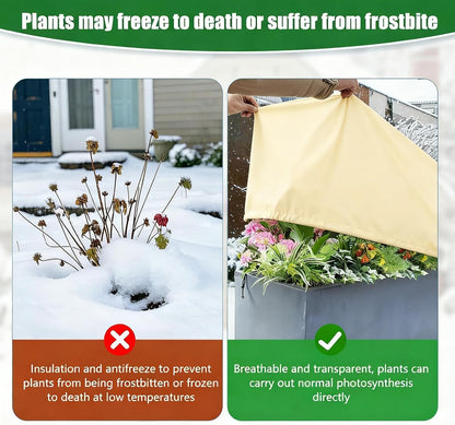 Plant Frost Cover, Rectangular Planter Plant Winter Frost Blanket with Drawstring, Garden Netting for Garden Protection, Raised Beds in Winter Damaged Bark 2 Pcs(59 * 15.7 * 17.7 INCH)