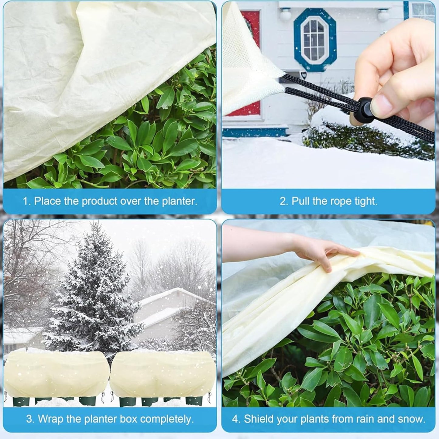 Plant Frost Cover, Rectangular Planter Plant Winter Frost Blanket with Drawstring, Garden Netting for Garden Protection, Raised Beds in Winter Damaged Bark 2 Pcs(59 * 15.7 * 17.7 INCH)