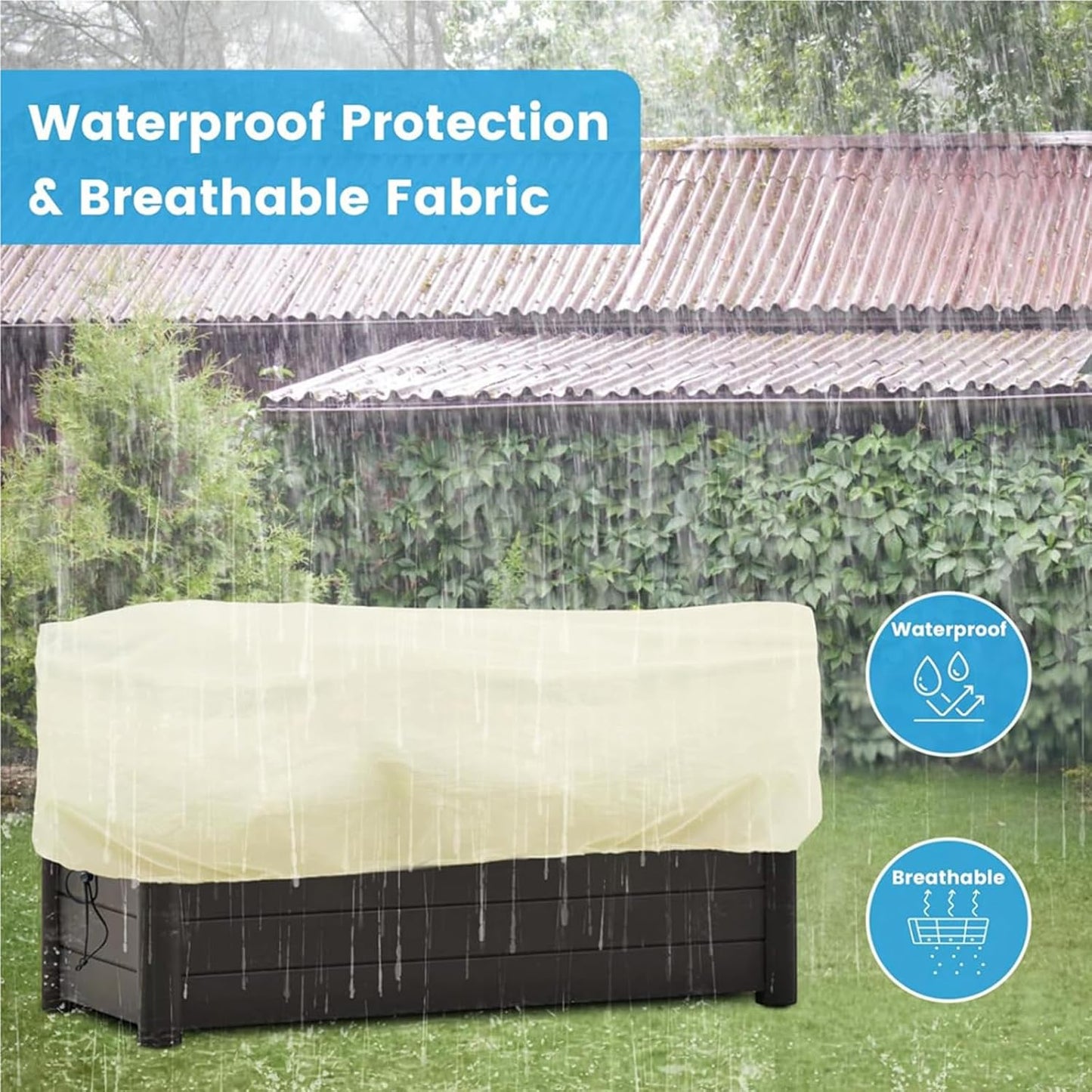 Plant Frost Cover, Rectangular Planter Plant Winter Frost Blanket with Drawstring, Garden Netting for Garden Protection, Raised Beds in Winter Damaged Bark 2 Pcs(59 * 15.7 * 17.7 INCH)