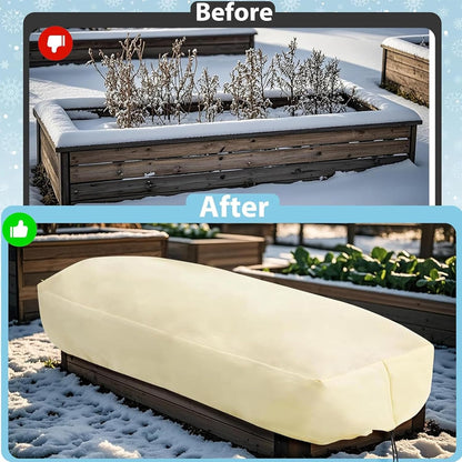 Plant Frost Cover, Rectangular Planter Plant Winter Frost Blanket with Drawstring, Garden Netting for Garden Protection, Raised Beds in Winter Damaged Bark 2 Pcs(59 * 15.7 * 17.7 INCH)