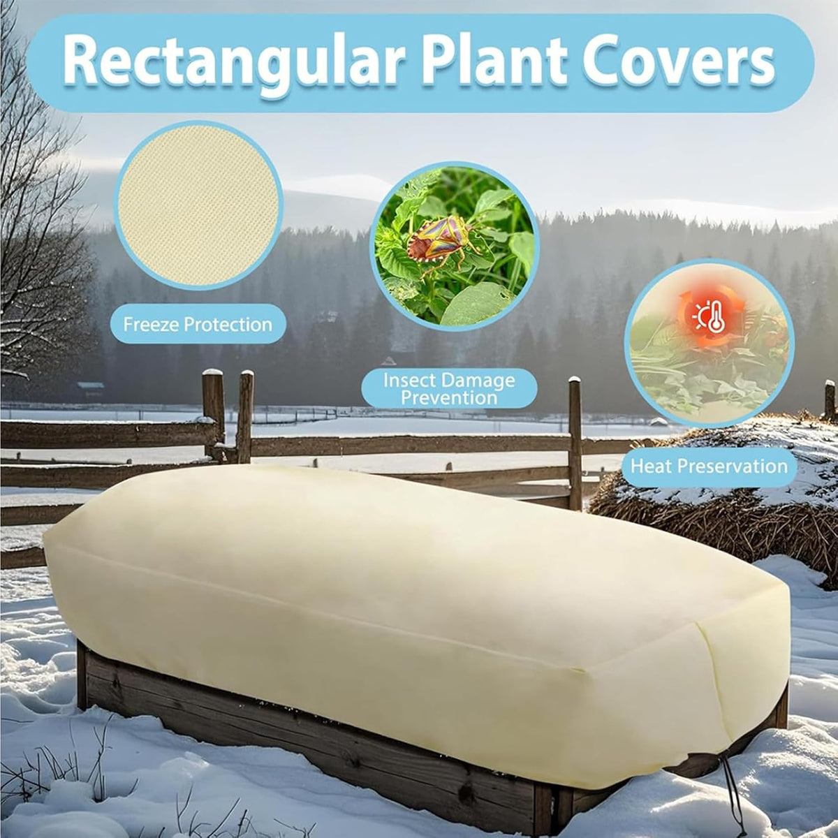 Plant Frost Cover, Rectangular Planter Plant Winter Frost Blanket with Drawstring, Garden Netting for Garden Protection, Raised Beds in Winter Damaged Bark 2 Pcs(59 * 15.7 * 17.7 INCH)