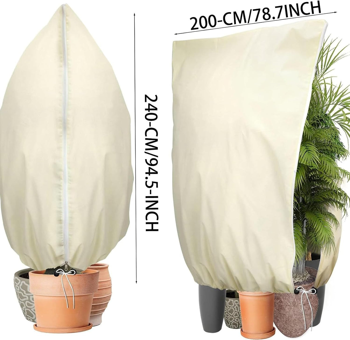 Plant Frost Cover, Rectangular Planter Plant Winter Frost Blanket with Drawstring, Garden Netting for Garden Protection, Raised Beds in Winter Damaged Bark 2 Pcs(59 * 15.7 * 17.7 INCH)