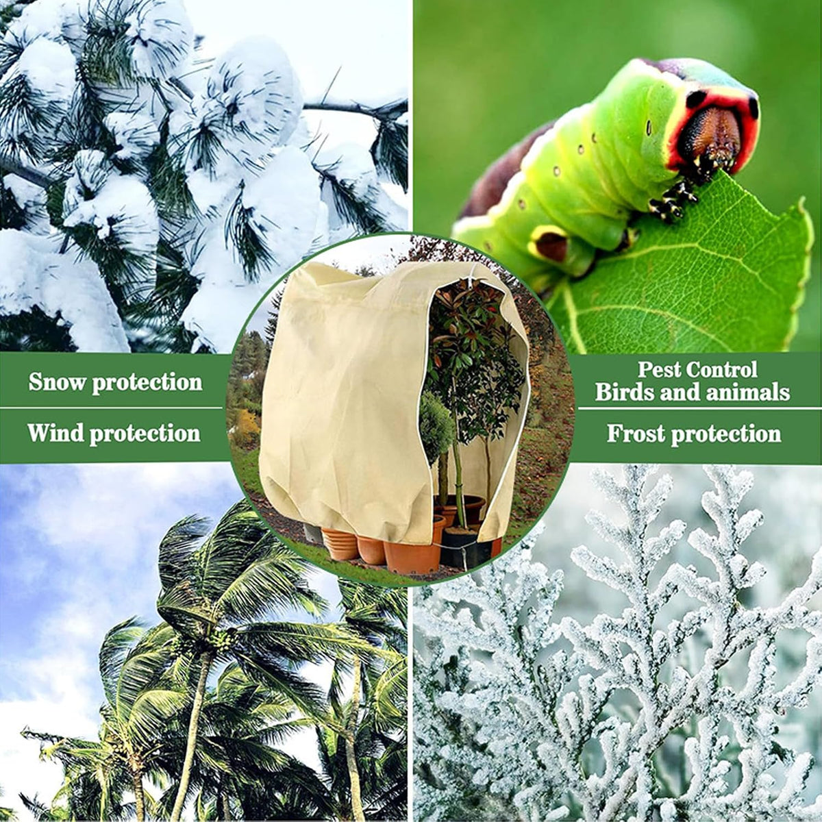 Plant Frost Cover, Rectangular Planter Plant Winter Frost Blanket with Drawstring, Garden Netting for Garden Protection, Raised Beds in Winter Damaged Bark 2 Pcs(59 * 15.7 * 17.7 INCH)